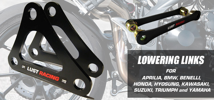 Motorcycle lowering links and lowering kits for Honda, Kawasaki, Suzuki, Triumph, Yamaha and more!